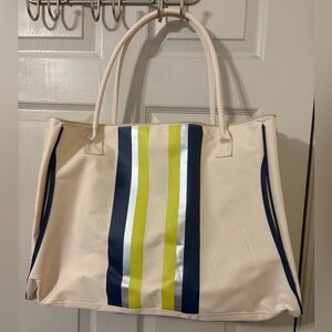DSW Cream Tote with Navy and Lime Accents